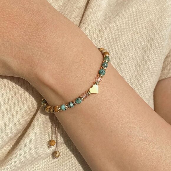 Healing natural stone bracelet for women, calming, inspiring gift, adjustable - Picture 2 of 7